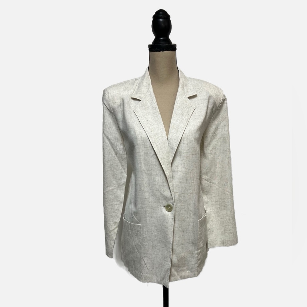 Radcliffe Vintage Beige Cotton Linen Blend Single Button Blazer Womens size 12 - Picture 2 of 6